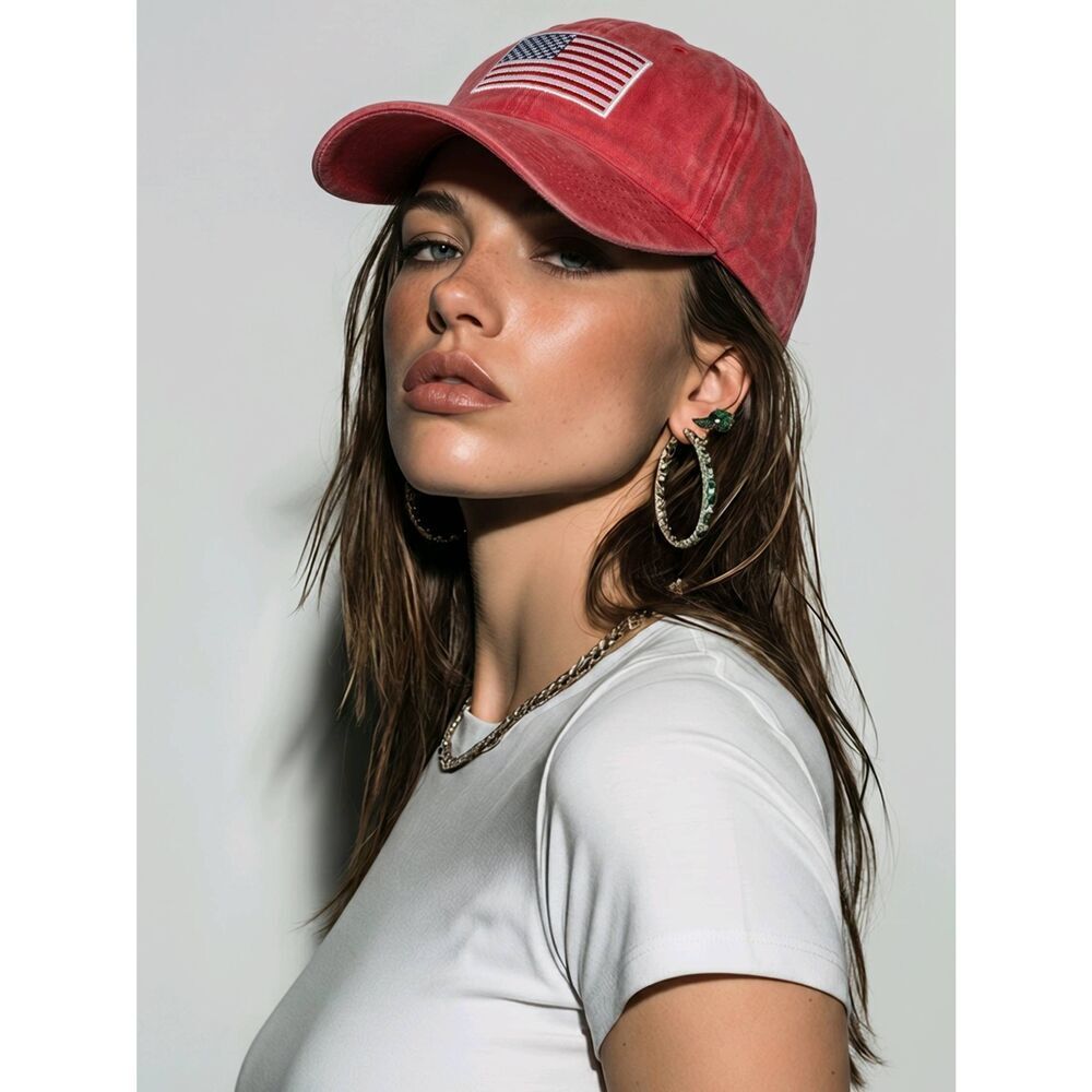 💬☔️🔹️Red Embroidered American Flag Baseball Hat